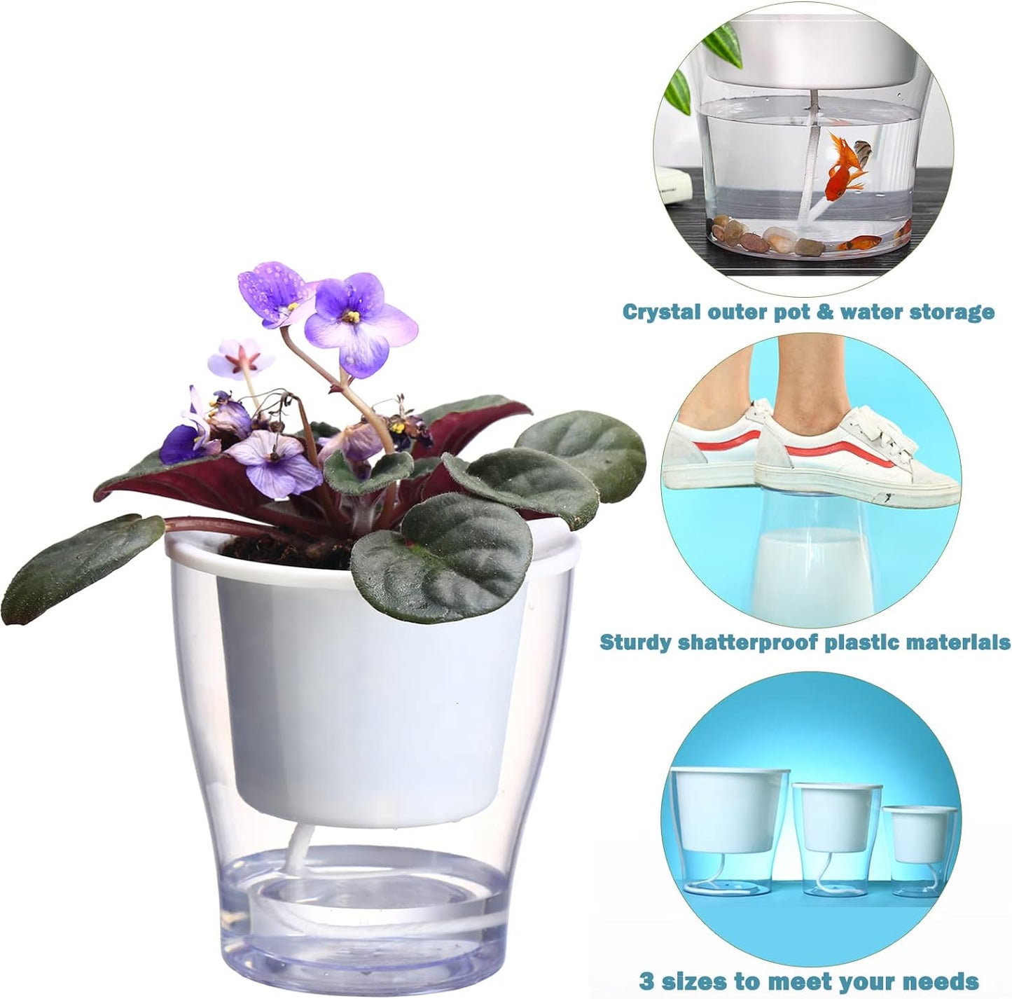3 Packs 7" Large Self-Watering Planters for Indoor/Outdoor Plants