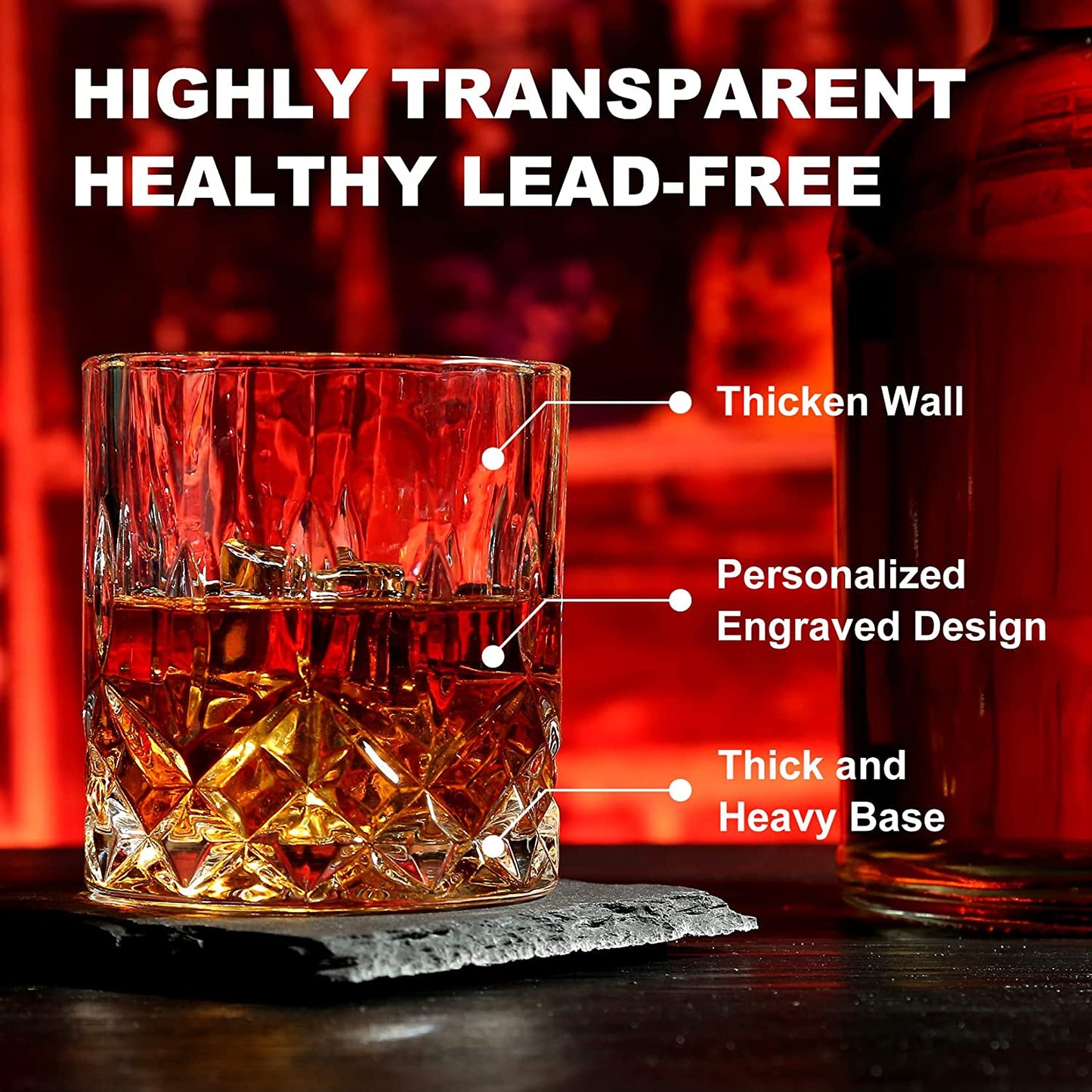Whiskey Glass Gift Set of 2 - Granite Chilling Whiskey Rocks - Scotch Bourbon Box