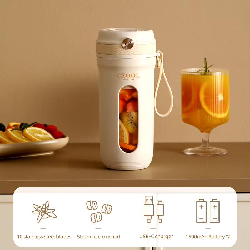 Electric Portable Blender with 10 Stainless Steel Blades, USB Rechargeable