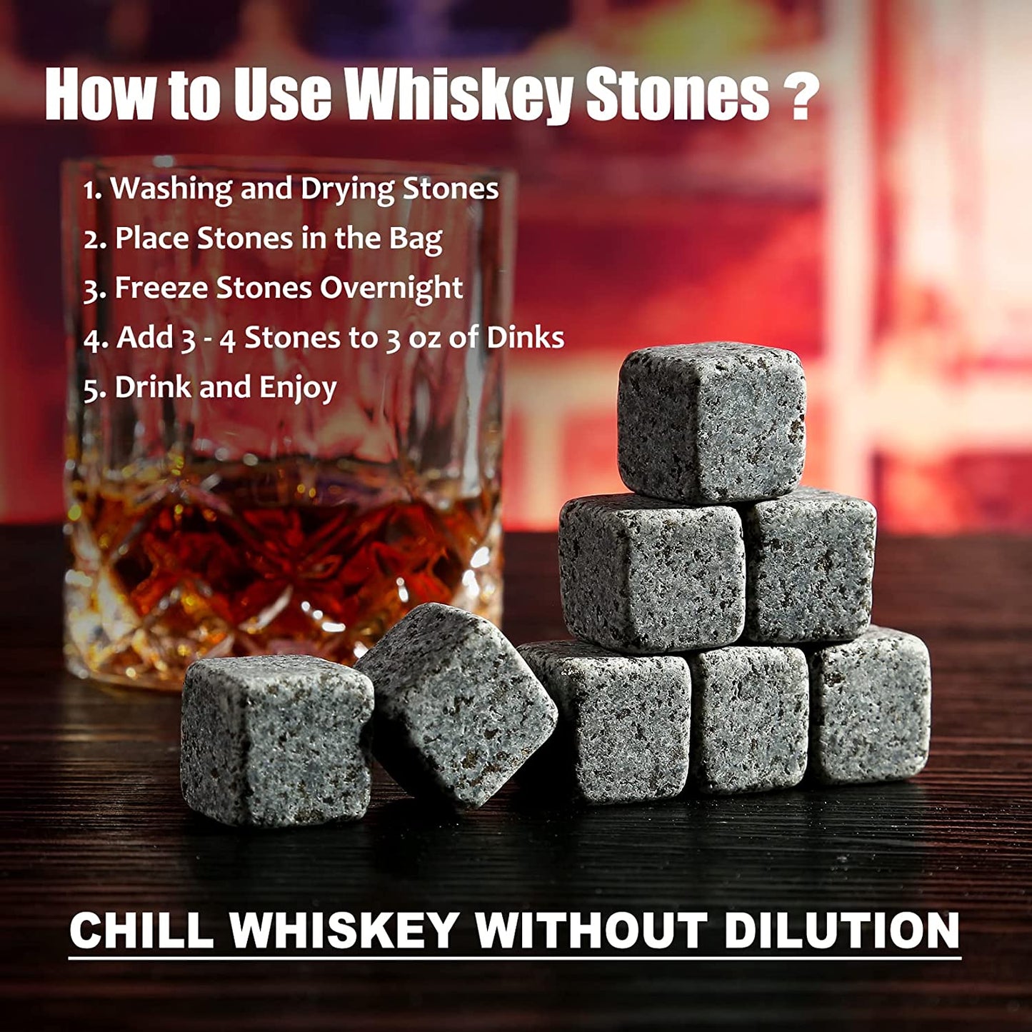 Whiskey Glass Gift Set of 2 - Granite Chilling Whiskey Rocks - Scotch Bourbon Box