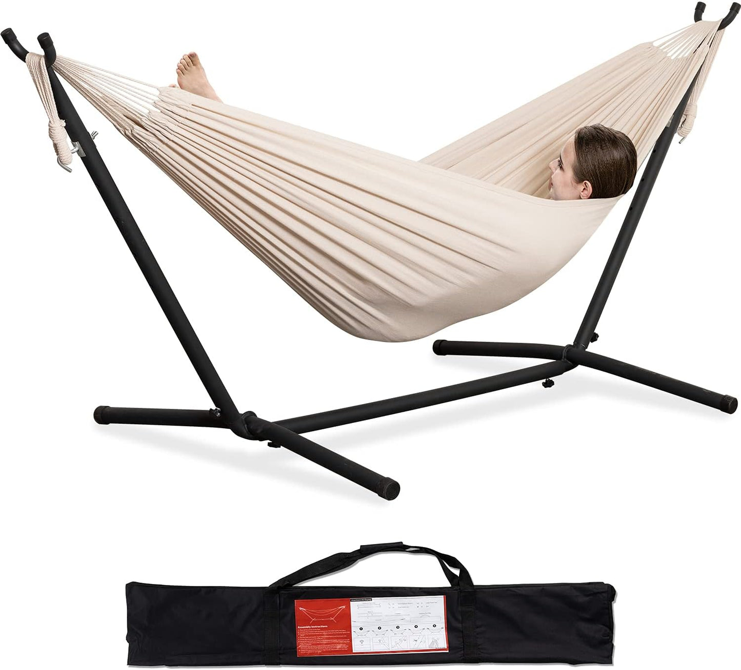 Heavy Duty 2 Person Hammock with Space Saving Steel Stand and Portable Carrying Bag Included (450Lb Capacity)