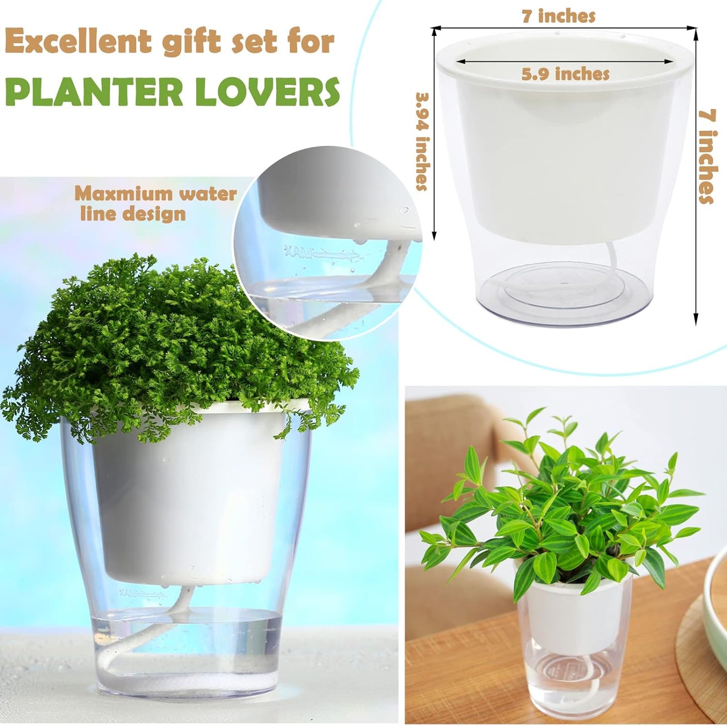 3 Packs 7" Large Self-Watering Planters for Indoor/Outdoor Plants
