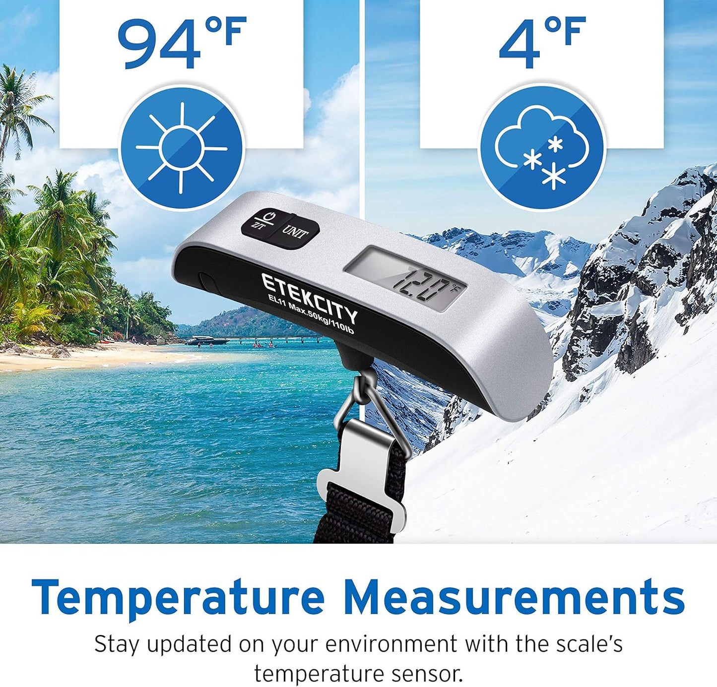 Digital Baggage Weight Scale with Hook, 110 Pounds, Battery Included