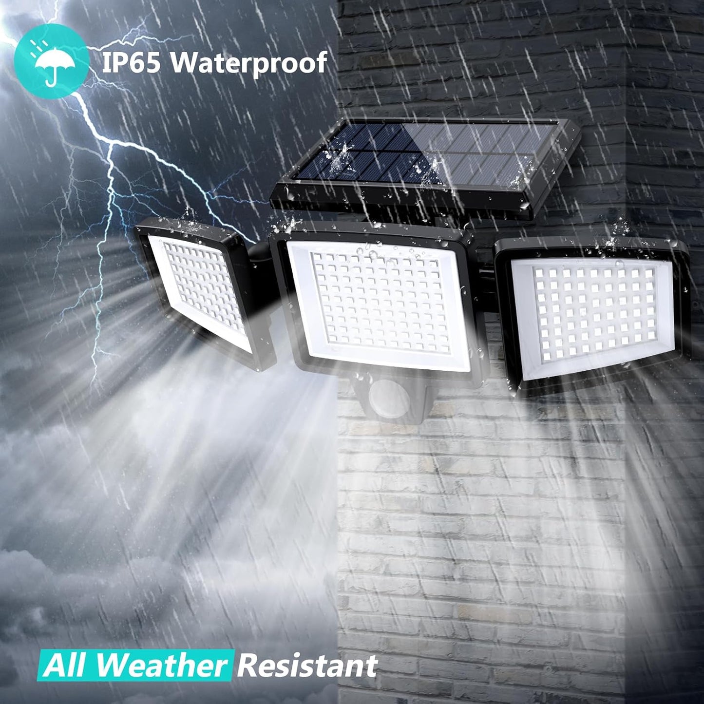 3 Head, Outdoor, Solar, Security, Motion Sensor Lights, 2500LM 210 LED, With Remote Control, IP65 Waterproof,270° Wide Angle Flood Wall Lights with 3 Modes(2 Packs) (2 Pack, 2)