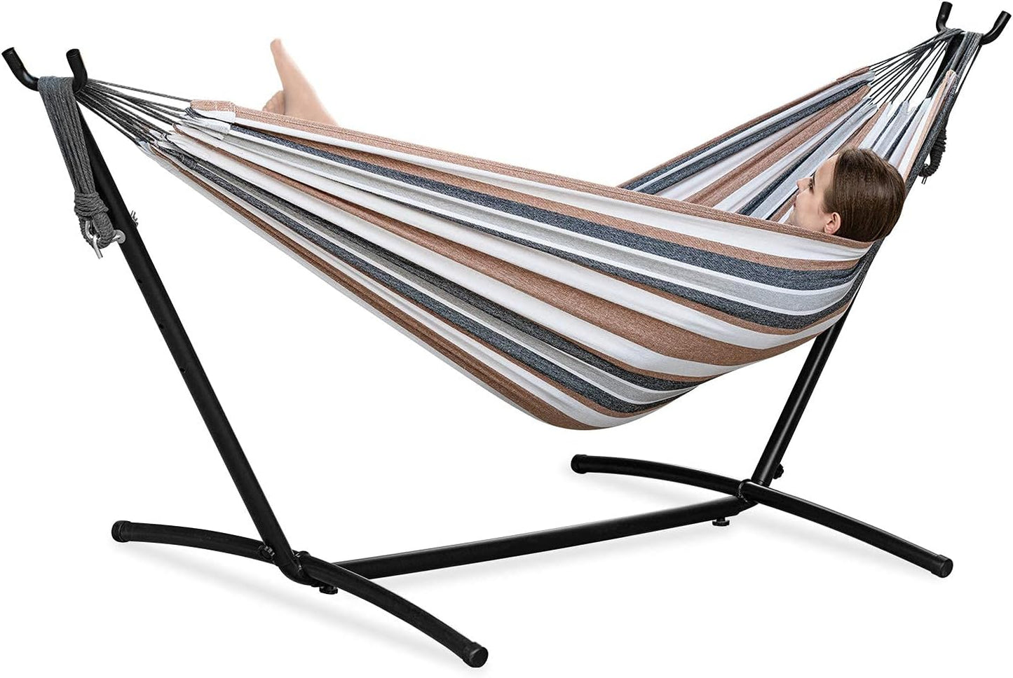 Heavy Duty 2 Person Hammock with Space Saving Steel Stand and Portable Carrying Bag Included (450Lb Capacity)