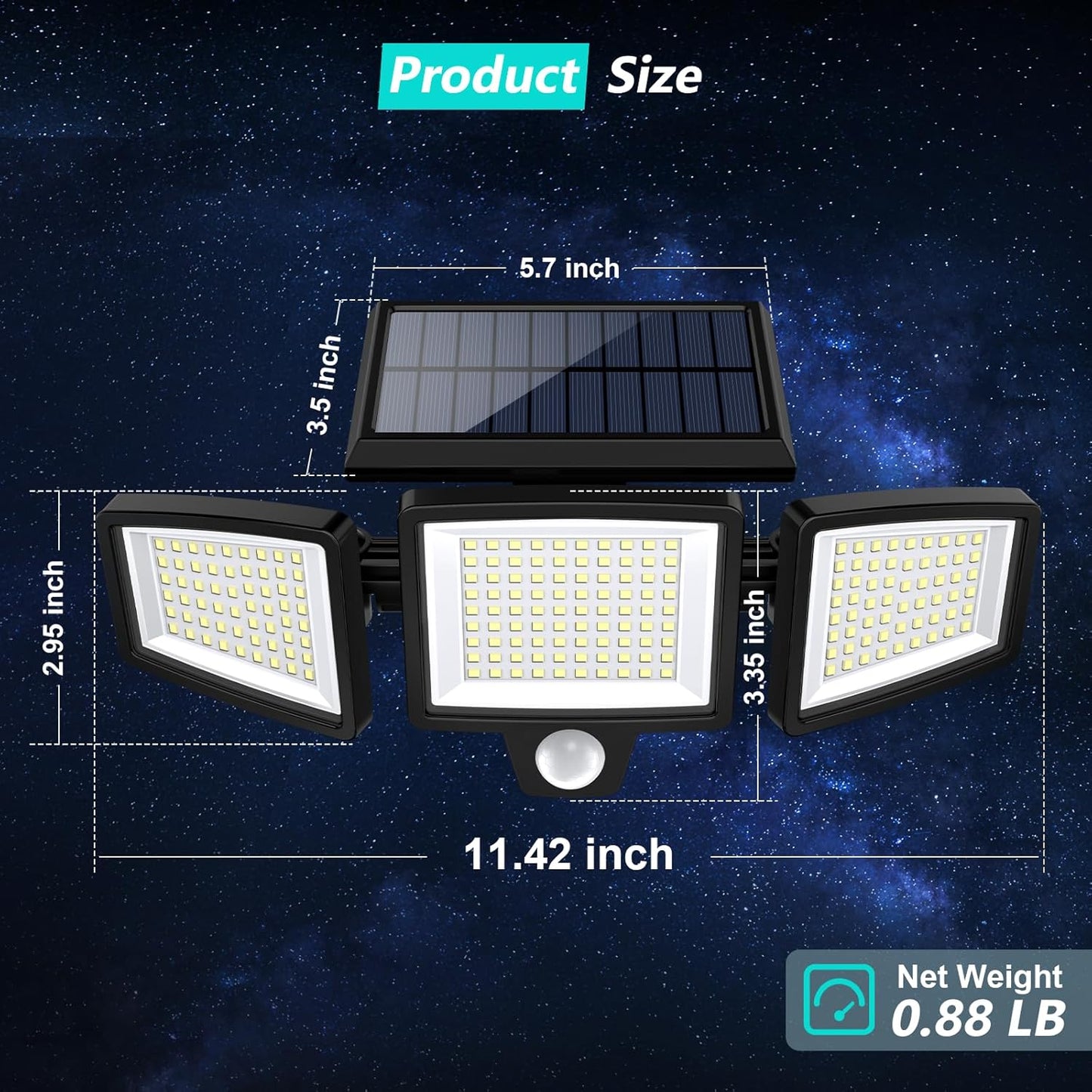 3 Head, Outdoor, Solar, Security, Motion Sensor Lights, 2500LM 210 LED, With Remote Control, IP65 Waterproof,270° Wide Angle Flood Wall Lights with 3 Modes(2 Packs) (2 Pack, 2)