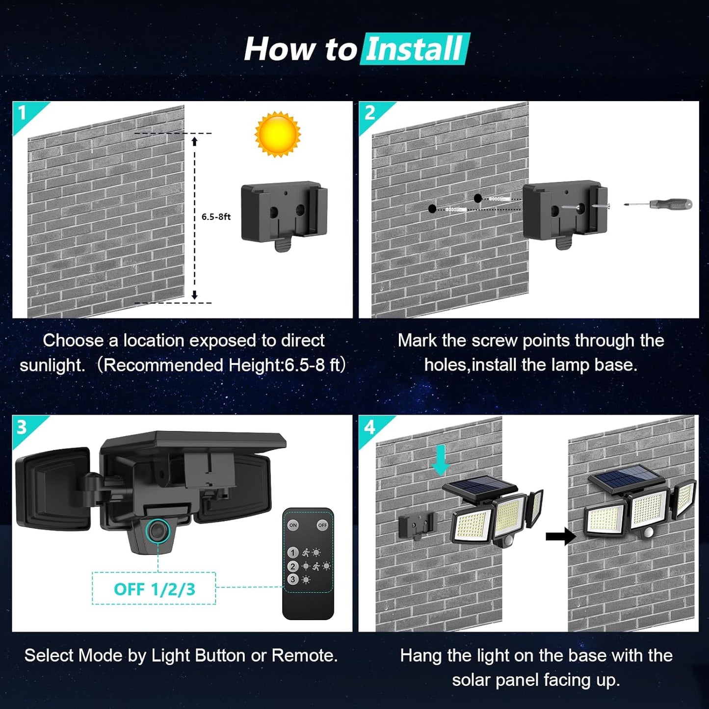 3 Head, Outdoor, Solar, Security, Motion Sensor Lights, 2500LM 210 LED, With Remote Control, IP65 Waterproof,270° Wide Angle Flood Wall Lights with 3 Modes(2 Packs) (2 Pack, 2)
