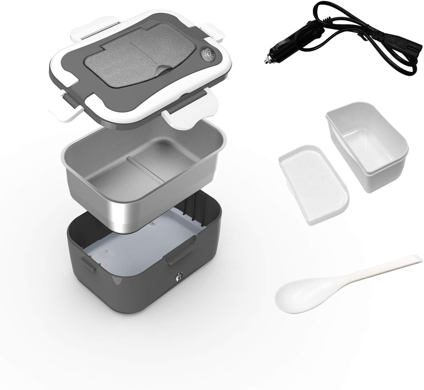 Electric Lunch Box, Portable Food Warmer for Home/Office/Work Use Portable Food Warmer Heater with Removable 304 Stainless Steel Container and Free Spoon & Fork (Grey)
