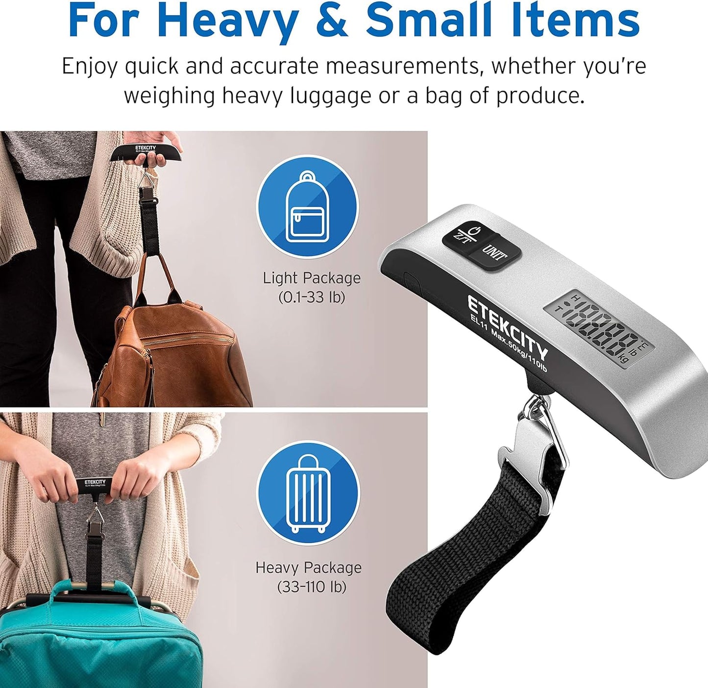 Digital Baggage Weight Scale with Hook, 110 Pounds, Battery Included