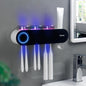 UV Toothbrush Sanitizer and Holder Smart Home Bathroom Accessory, 3 Cups Electric Toothbrush Holder Wall Mounted with Toothpaste Dispenser 