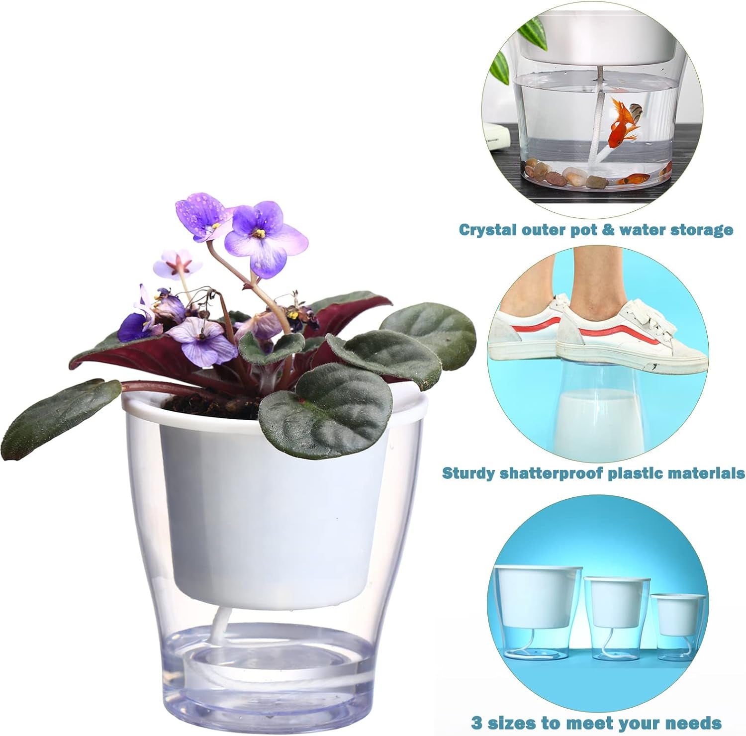 3 Packs 7" Large Self-Watering Planters for Indoor/Outdoor Plants