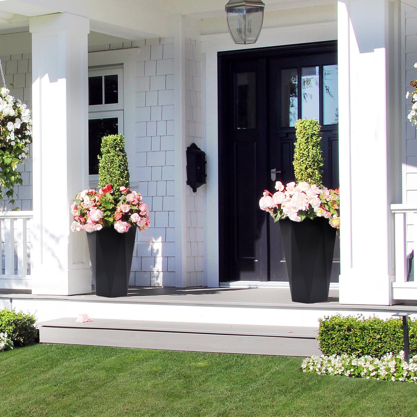 23" Tall Planters Set of 2, Planter Pots, High Front Porch Planter Pots with Drainage Holes