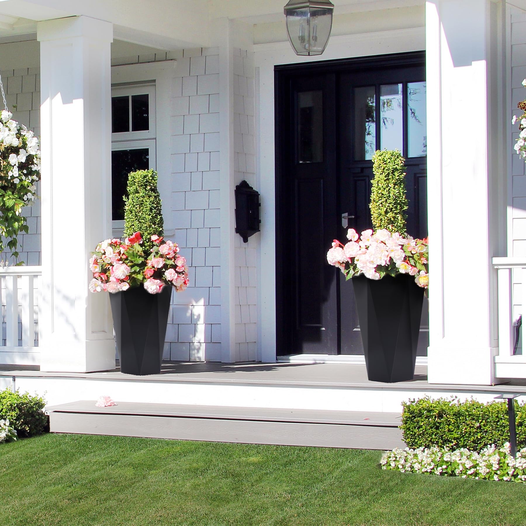 23" Tall Planters Set of 2, Planter Pots, High Front Porch Planter Pots with Drainage Holes