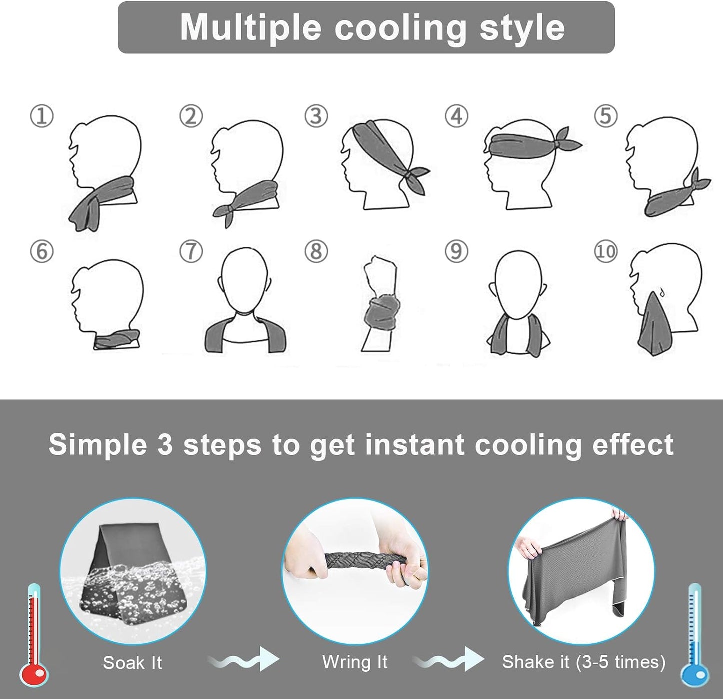 Cooling Towel 4 Pack, (40"X12") Soft, Breathable, for Hot Weather, etc.