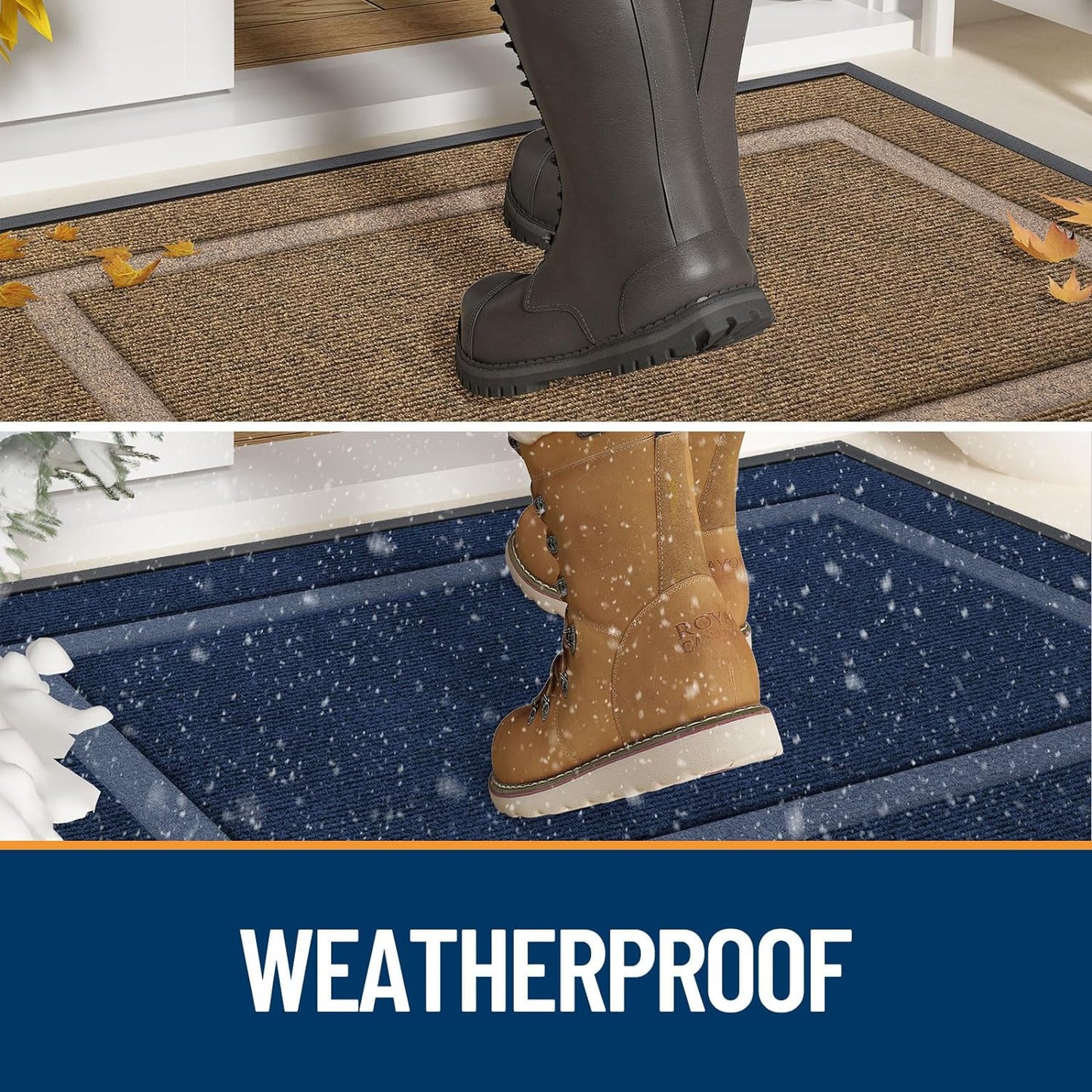 Front Door Mat Indoor/Outdoor Entrance, Waterproof All-Season, All-Weather Doormat, Sturdy Natural Rubber, Fade Resistant, Low Profile, Easy Clean, 29.5"X17"