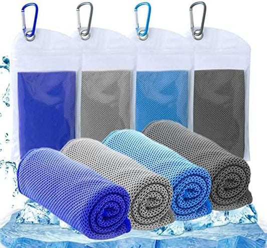 Cooling Towel 4 Pack, (40"X12") Soft, Breathable, for Hot Weather, etc.