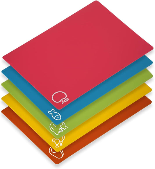 5 Piece Flexible Cutting Boards, BPA Free Plastic, Non Slip Cutting Mats