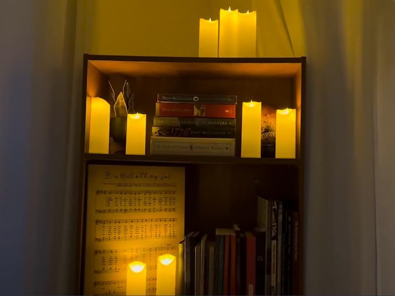 9 Pc Flickering Flameless Candles with Remote Timer, Battery Operated LED Pillar Candles with 3D Flame