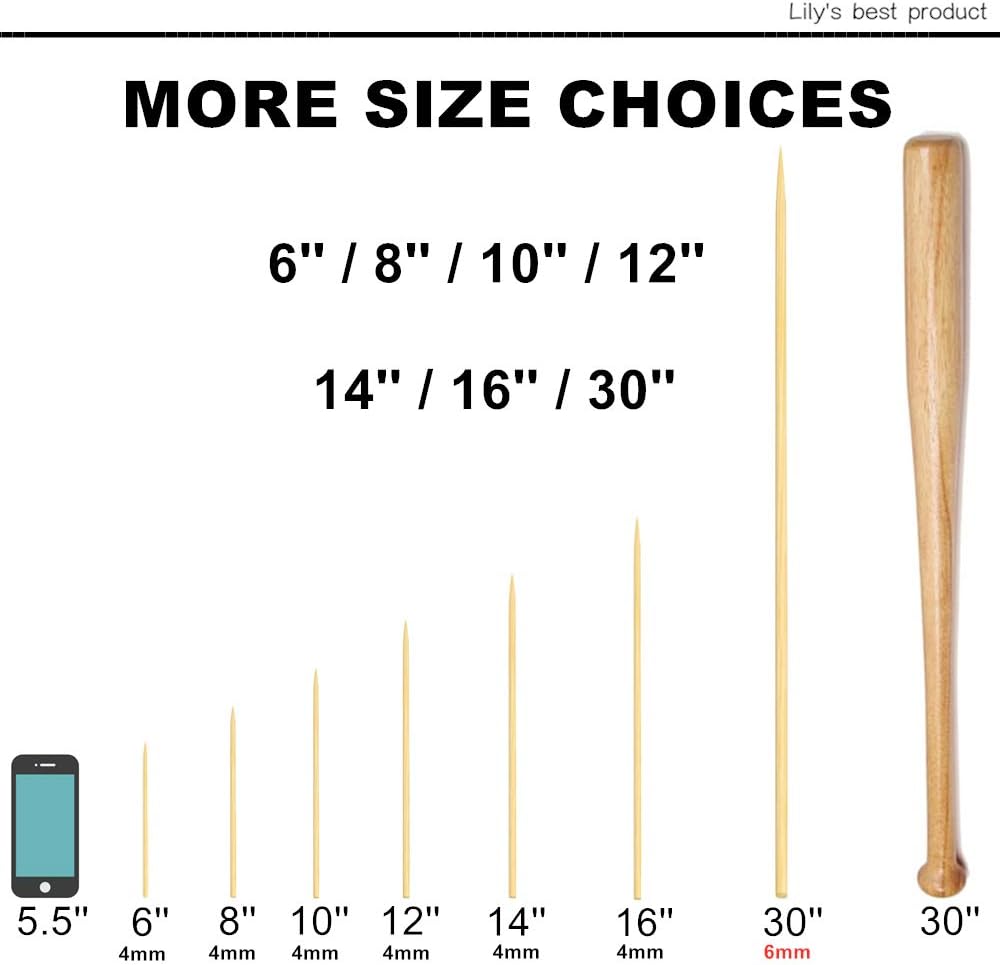 10" Natural Bamboo Skewers for BBQ, Kabob, Food Fountain & Smores . Φ=4Mm (100 PCS)