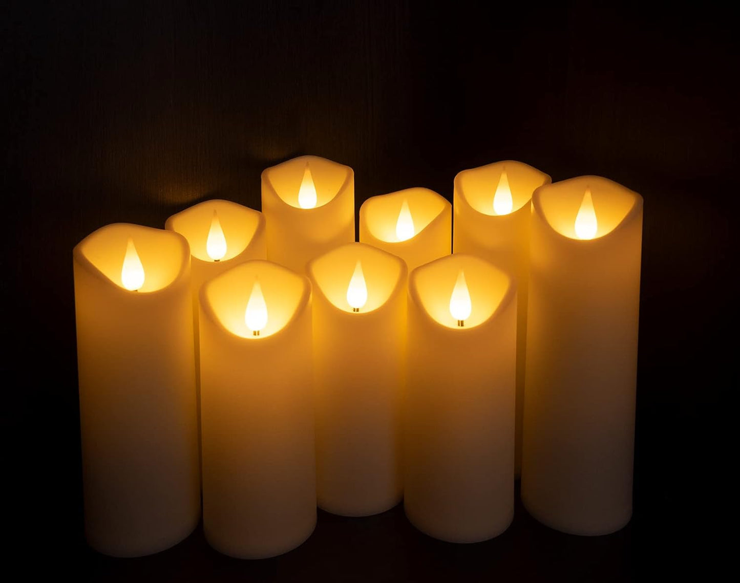 9 Pc Flickering Flameless Candles with Remote Timer, Battery Operated LED Pillar Candles with 3D Flame