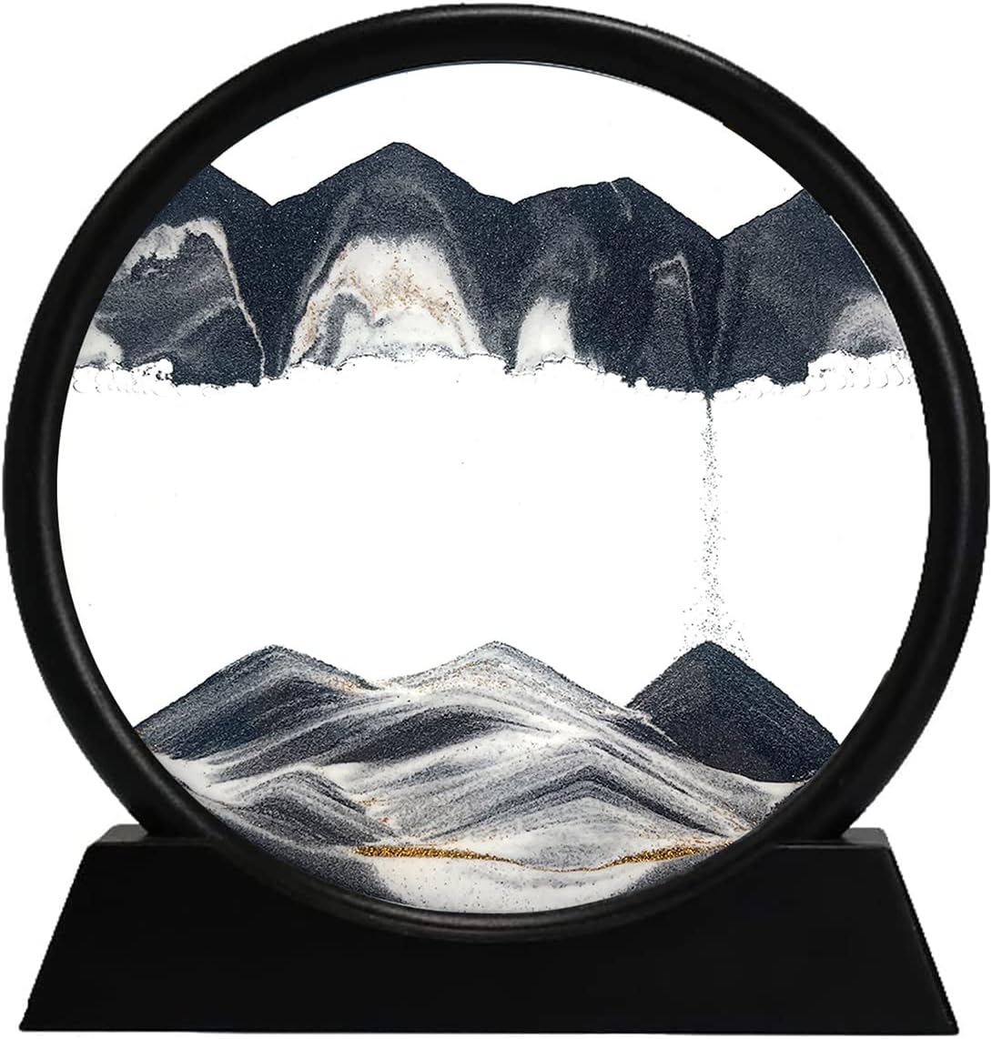 3D Dynamic Sand Art Liquid Motion, Moving Sand Art Picture, Round Glass 3D, Flowing Sand. 7''