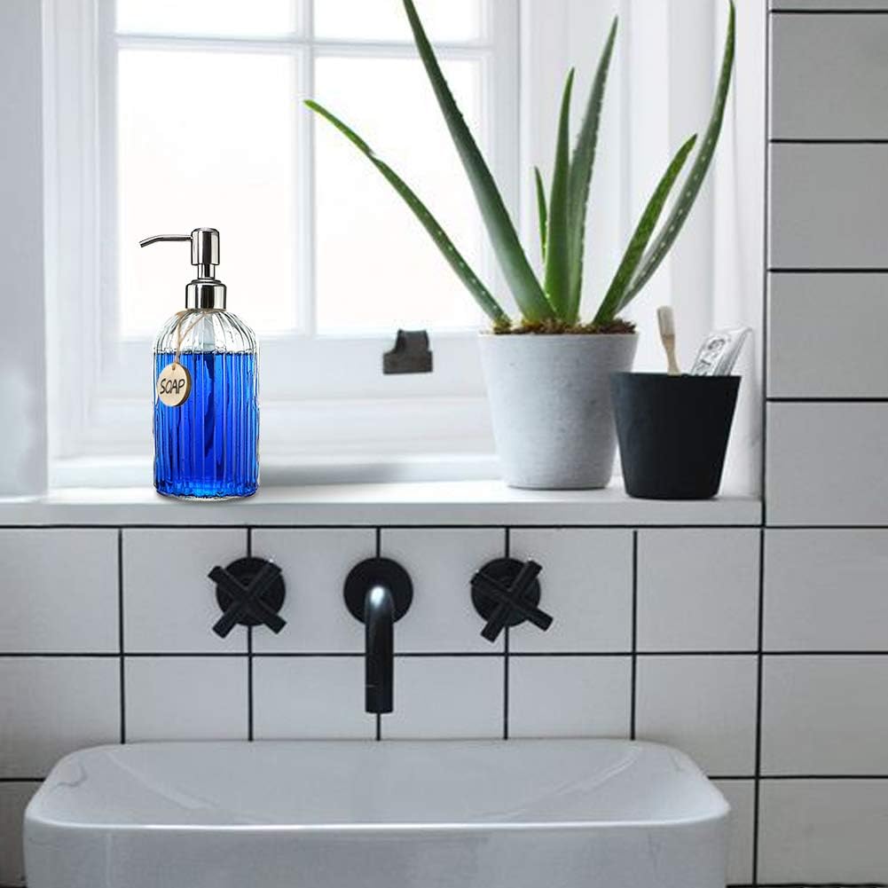 18 Oz Clear Glass Soap Dispenser with Rust Proof Stainless Steel Pump, Refillable Liquid Hand Soap Dispenser
