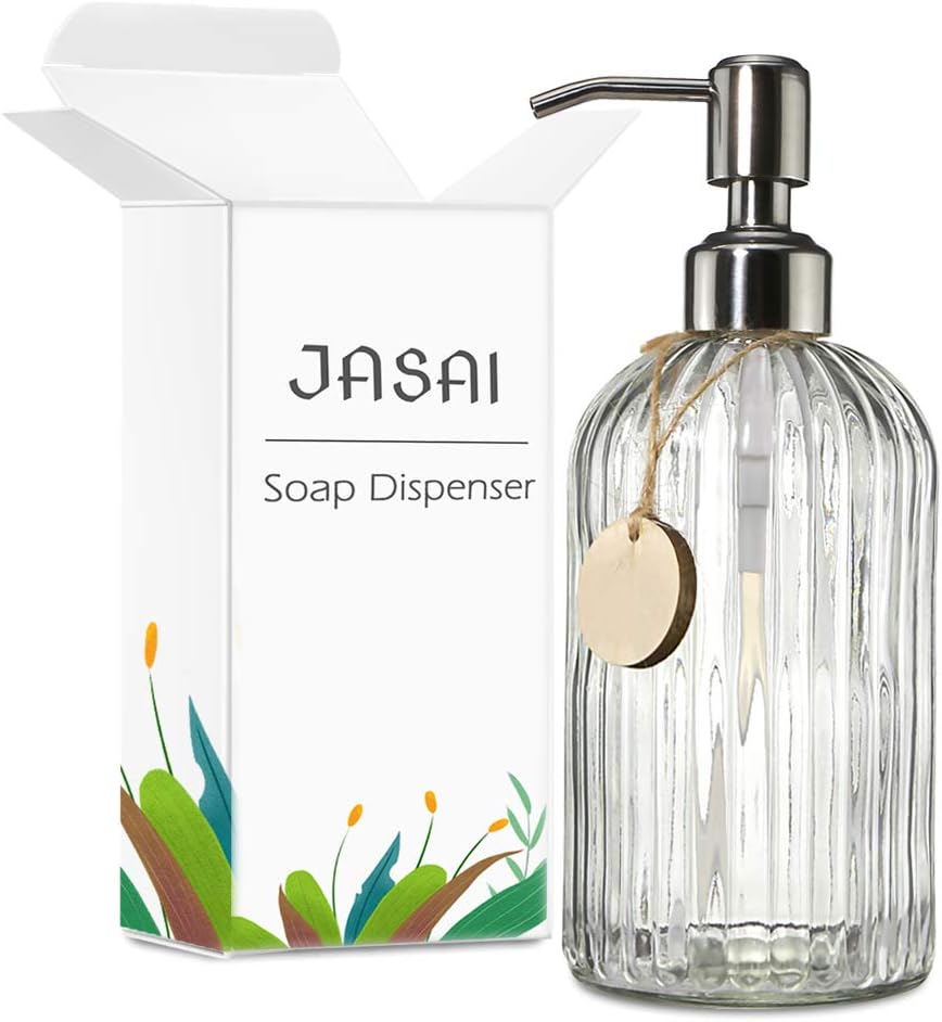 18 Oz Clear Glass Soap Dispenser with Rust Proof Stainless Steel Pump, Refillable Liquid Hand Soap Dispenser