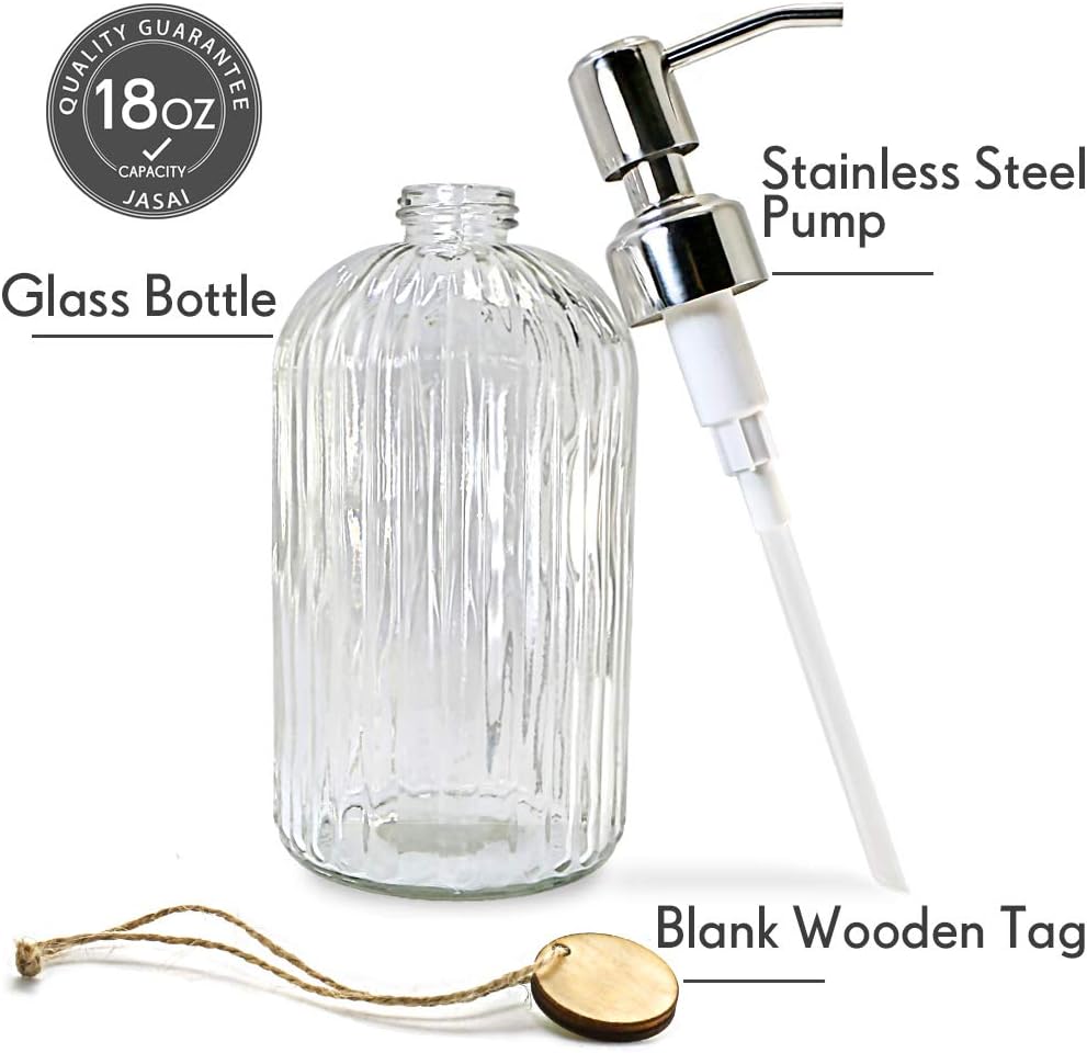 18 Oz Clear Glass Soap Dispenser with Rust Proof Stainless Steel Pump, Refillable Liquid Hand Soap Dispenser