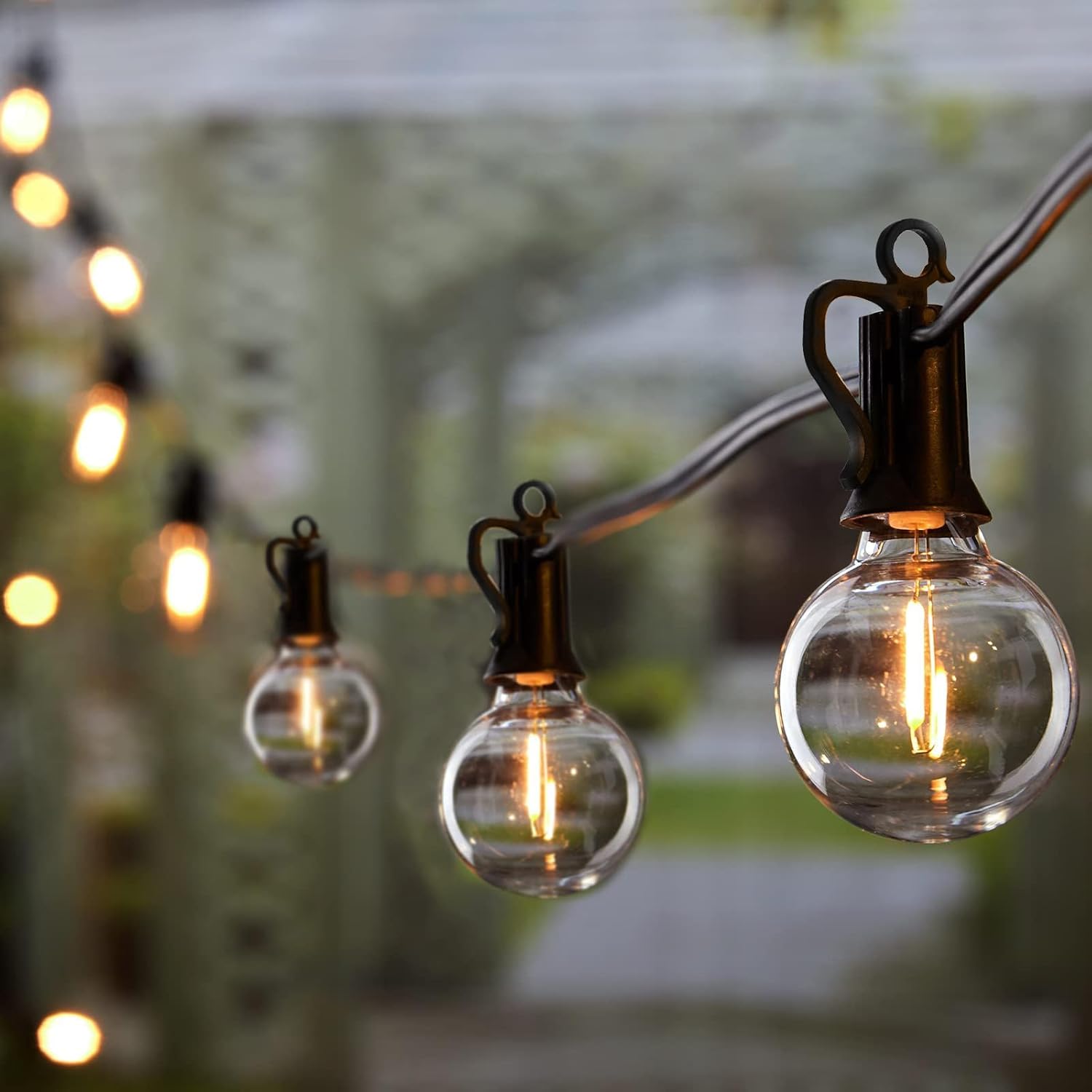 Outdoor String Lights - Connectable Dimmable LED Lights with G40 Globe Plastic Bulbs, All Weatherproof Hanging Lights (50 Ft - 25 LED Bulbs)