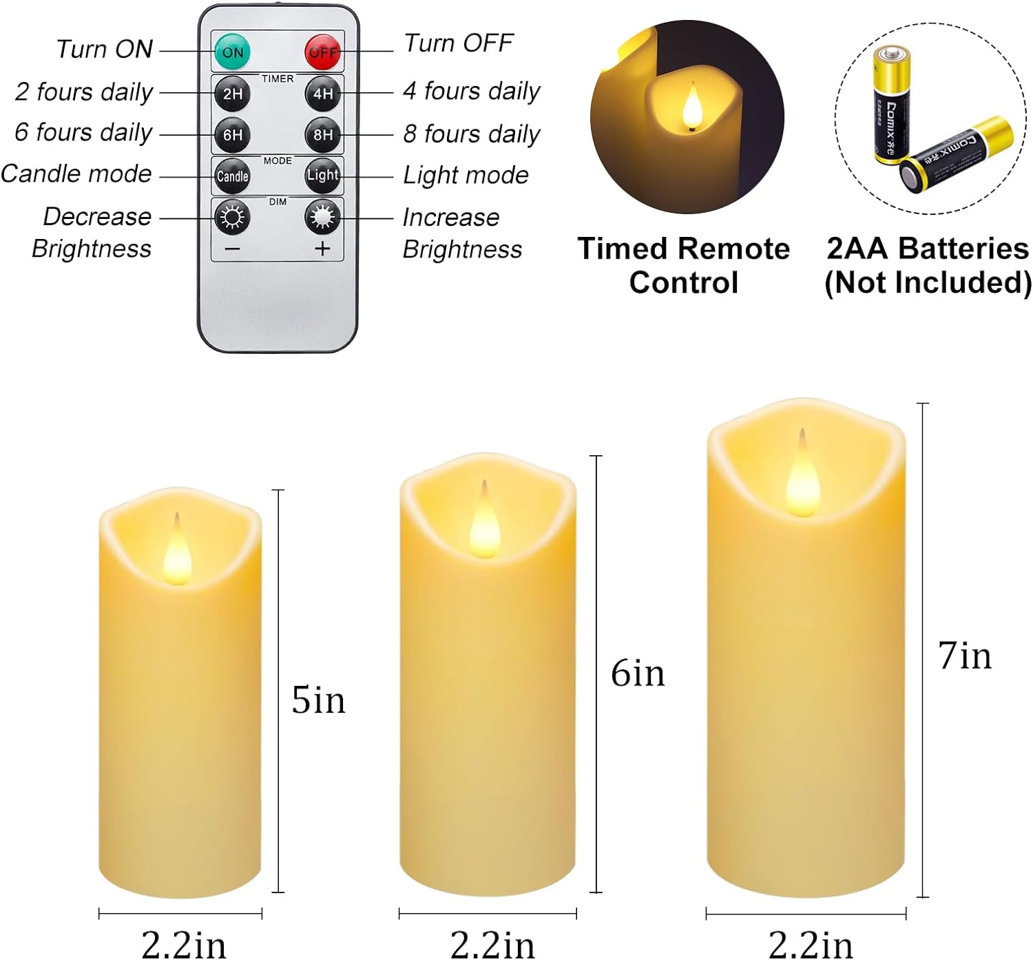 9 Pc Flickering Flameless Candles with Remote Timer, Battery Operated LED Pillar Candles with 3D Flame