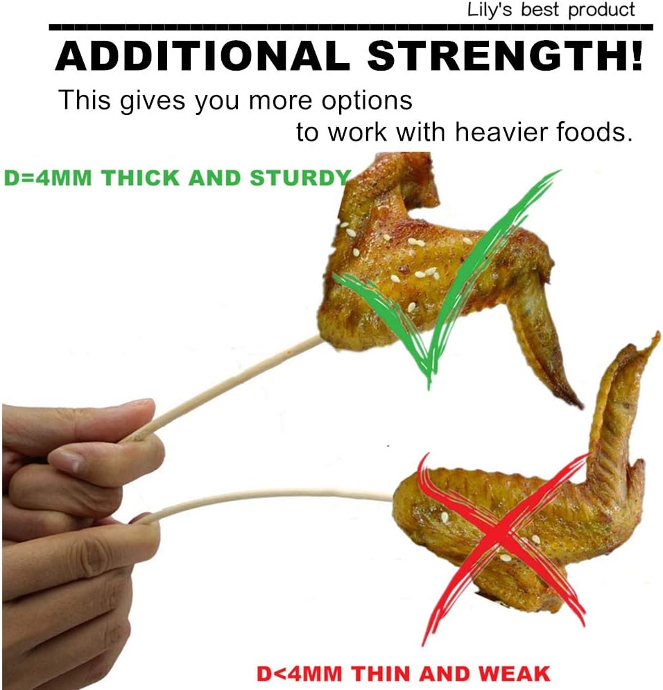 10" Natural Bamboo Skewers for BBQ, Kabob, Food Fountain & Smores . Φ=4Mm (100 PCS)