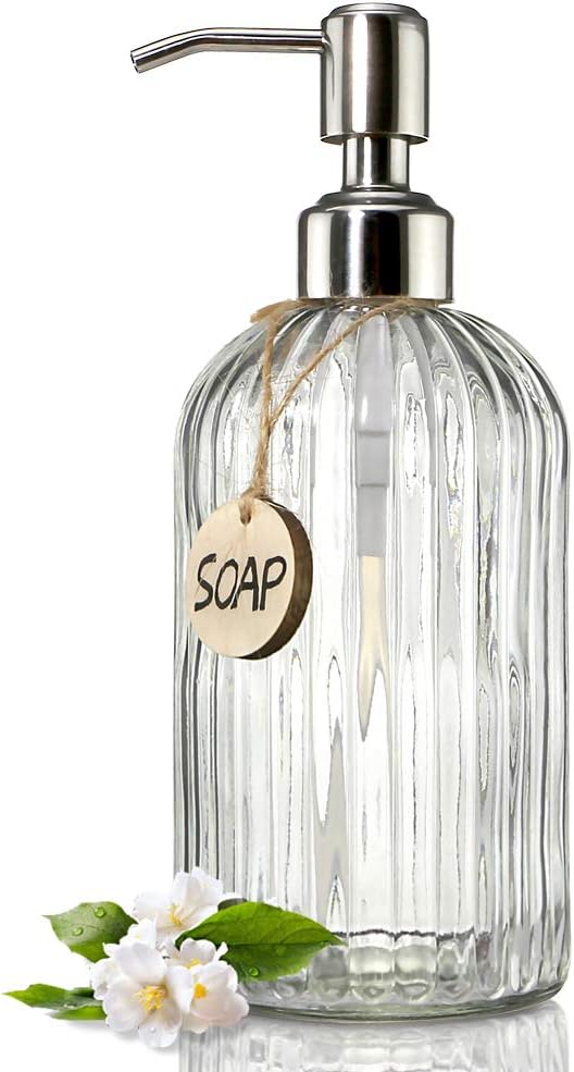 18 Oz Clear Glass Soap Dispenser with Rust Proof Stainless Steel Pump, Refillable Liquid Hand Soap Dispenser