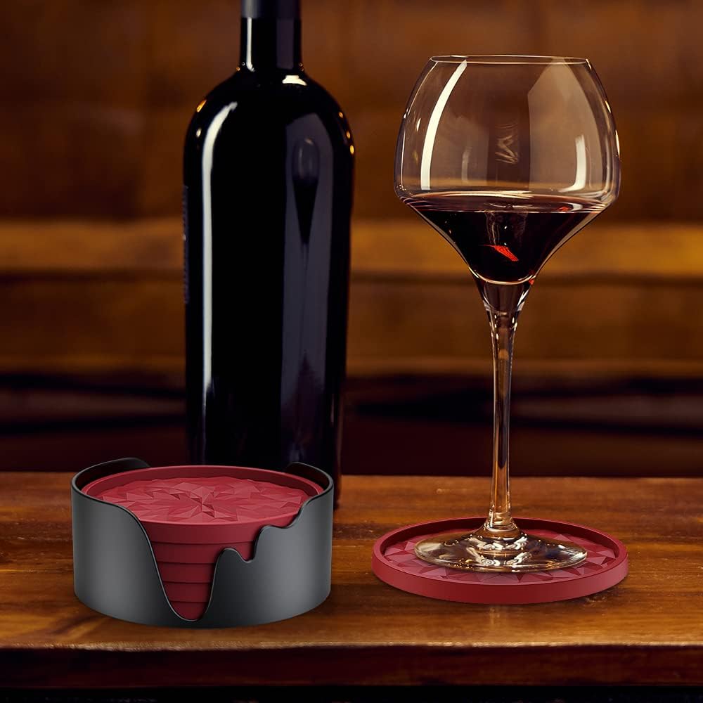 Silicone Coasters [6 Pack] Coasters with Holder -  Live for Hot or Cold Drink Thickened, Non-Slip, Non-Stick, Deep Tray