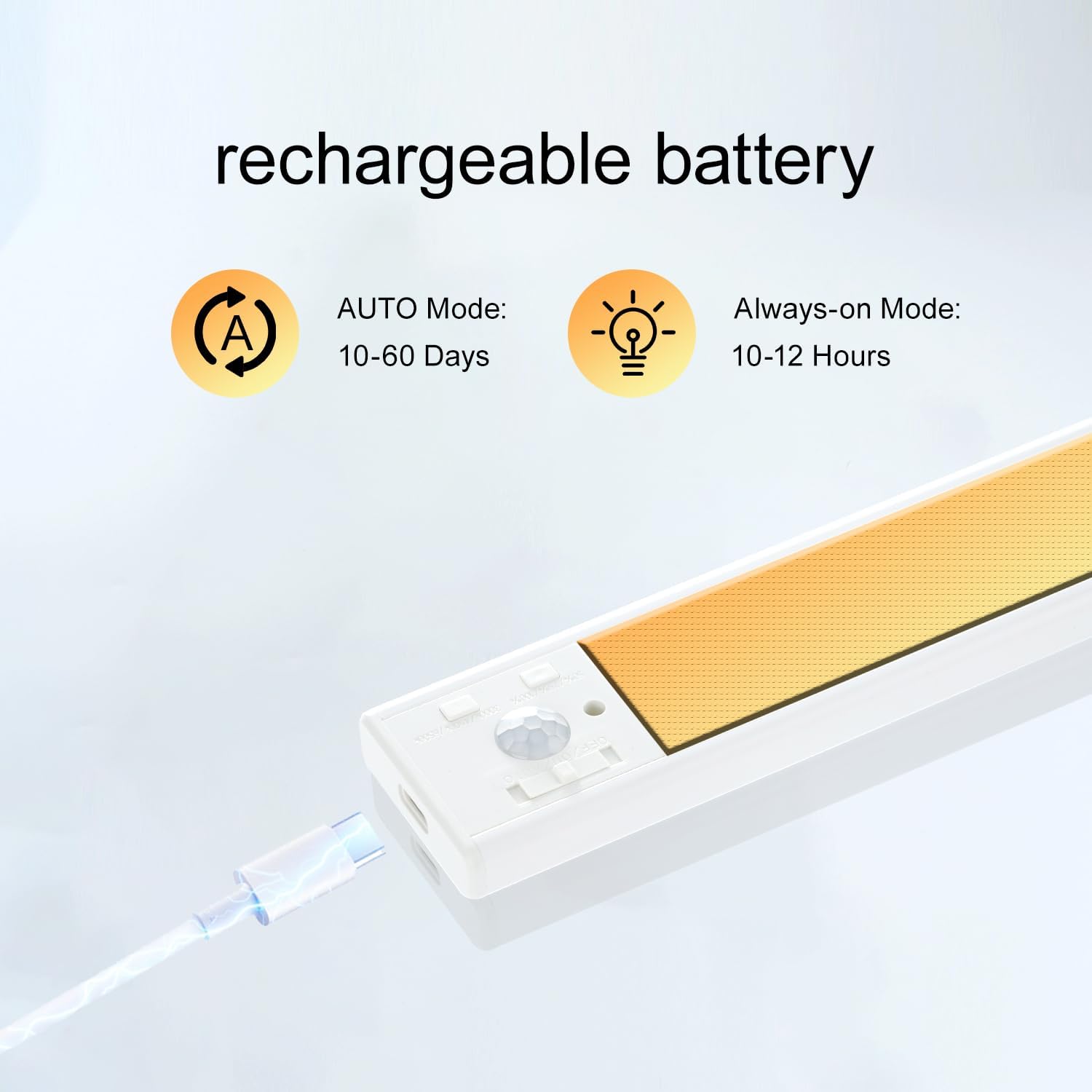 2 Pack 12 Inch Rechargeable, Battery Operated, Motion Sensor, USB Charging Indoor Lights with 3 Color Temps. and Magnetic Mounting Strips with Self Adhesive
