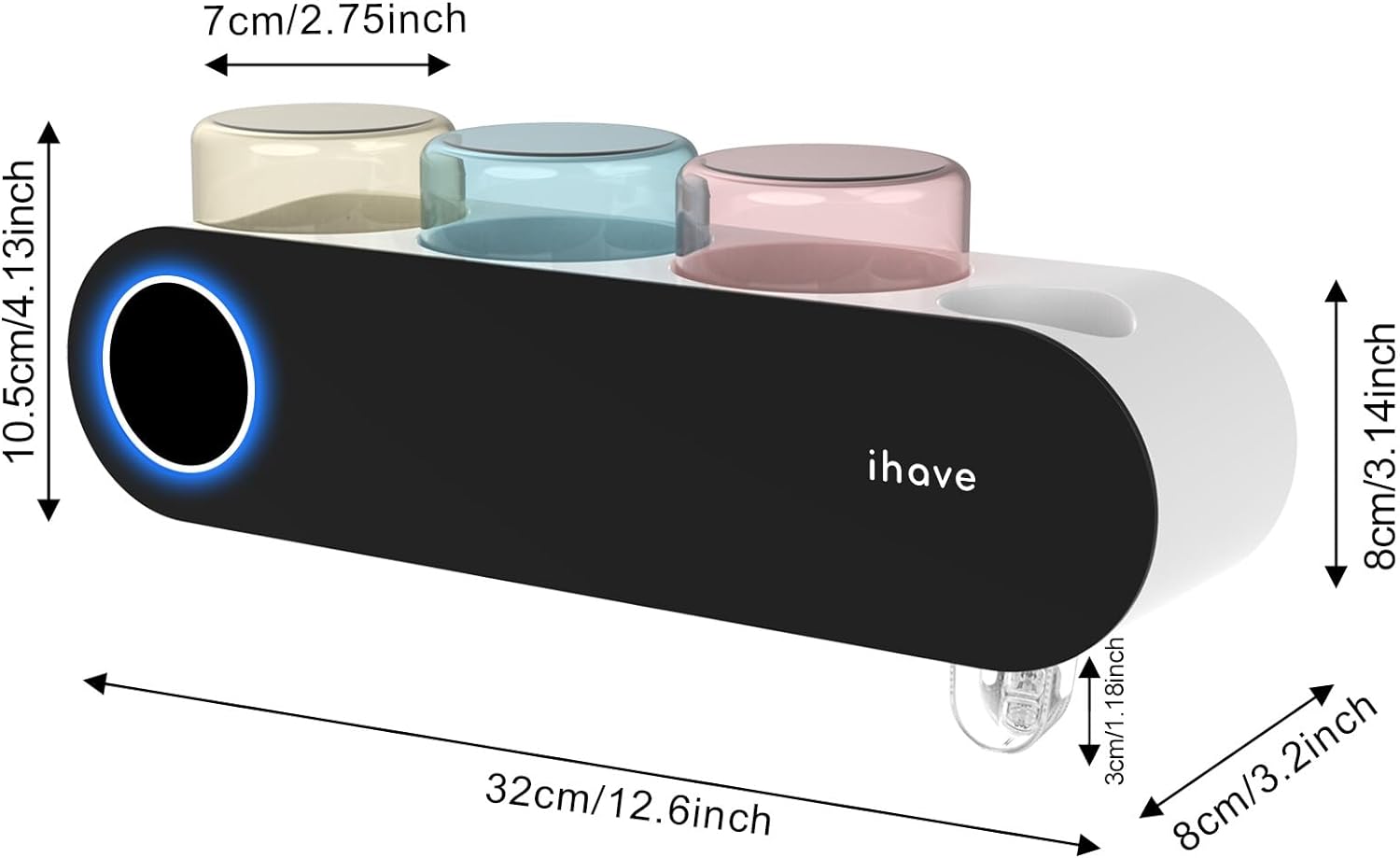UV Toothbrush Sanitizer and Holder Smart Home Bathroom Accessory, 3 Cups Electric Toothbrush Holder Wall Mounted with Toothpaste Dispenser 