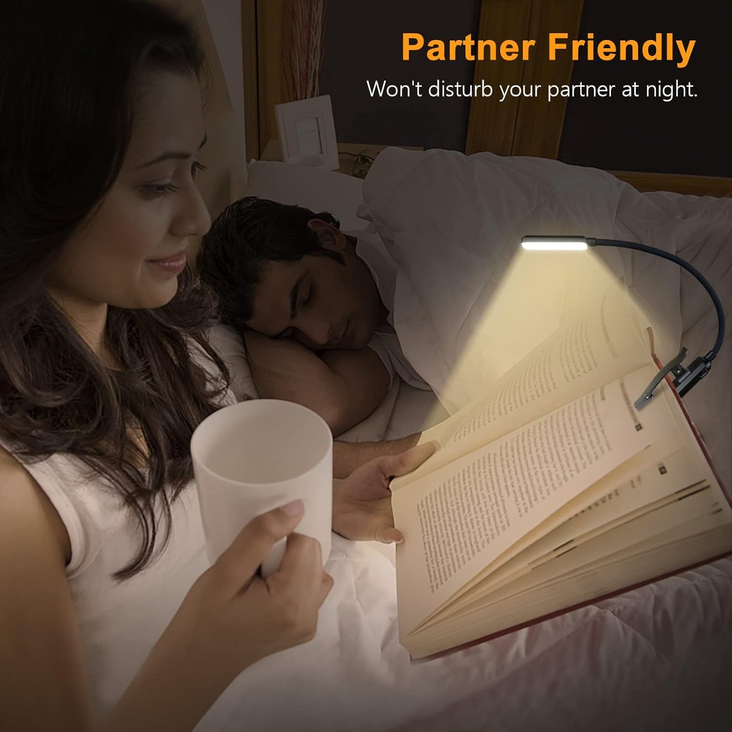 9 LED, Rechargeable, Small, Clip-On Book Light, 3 Color Temperatures, Stepless Dimming Brightness, 80 Hr Runtime