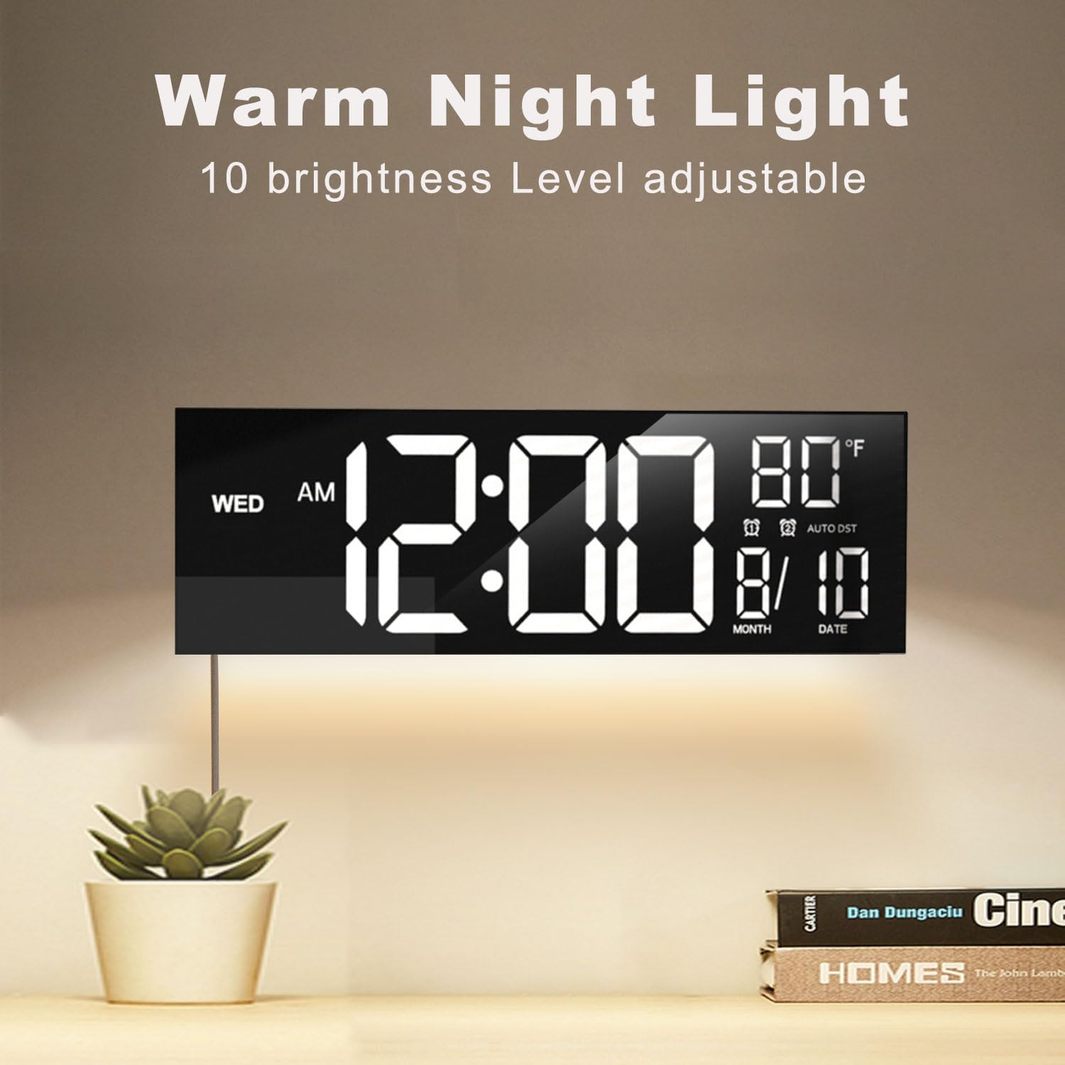 16" Large Digital Wall Clock with Remote Control, Dual Alarm with Big LED Screen Dispaly, 8 RGB Colors, Auto DST, Temperature, Mounted