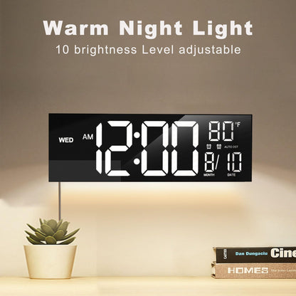 16" Large Digital Wall Clock with Remote Control, Dual Alarm with Big LED Screen Dispaly, 8 RGB Colors, Auto DST, Temperature, Mounted