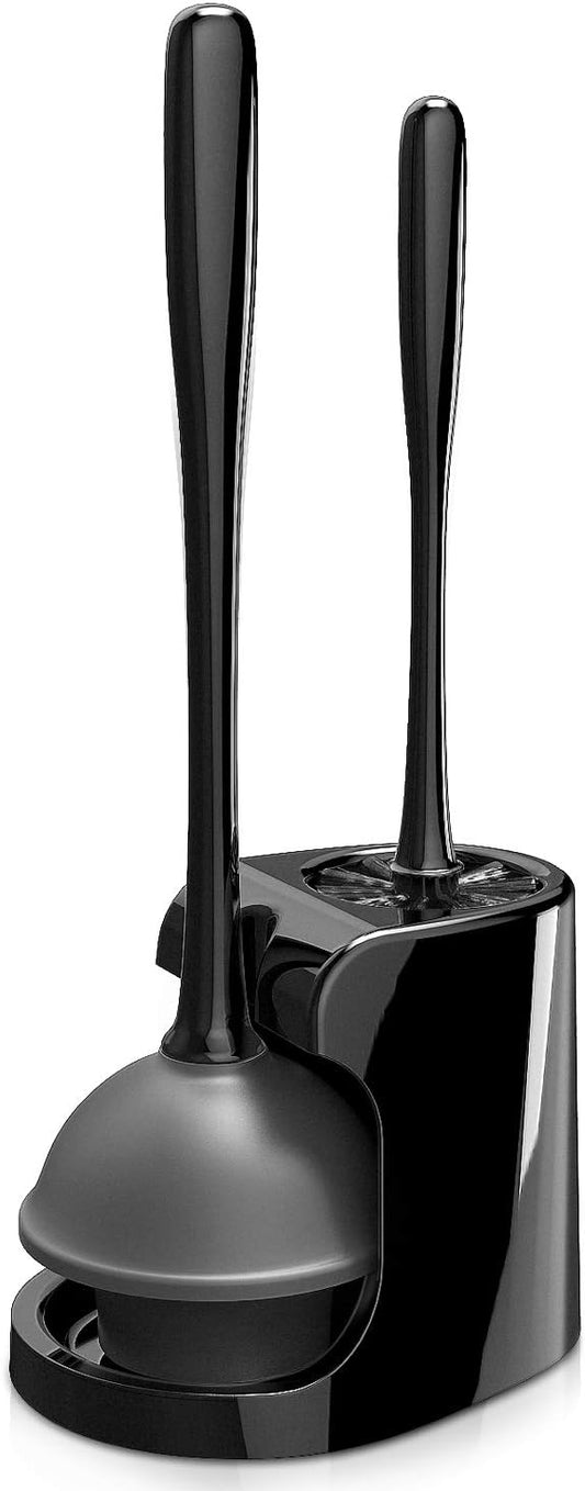 Toilet Plunger and Bowl Brush Combo for Bathroom Cleaning, Black