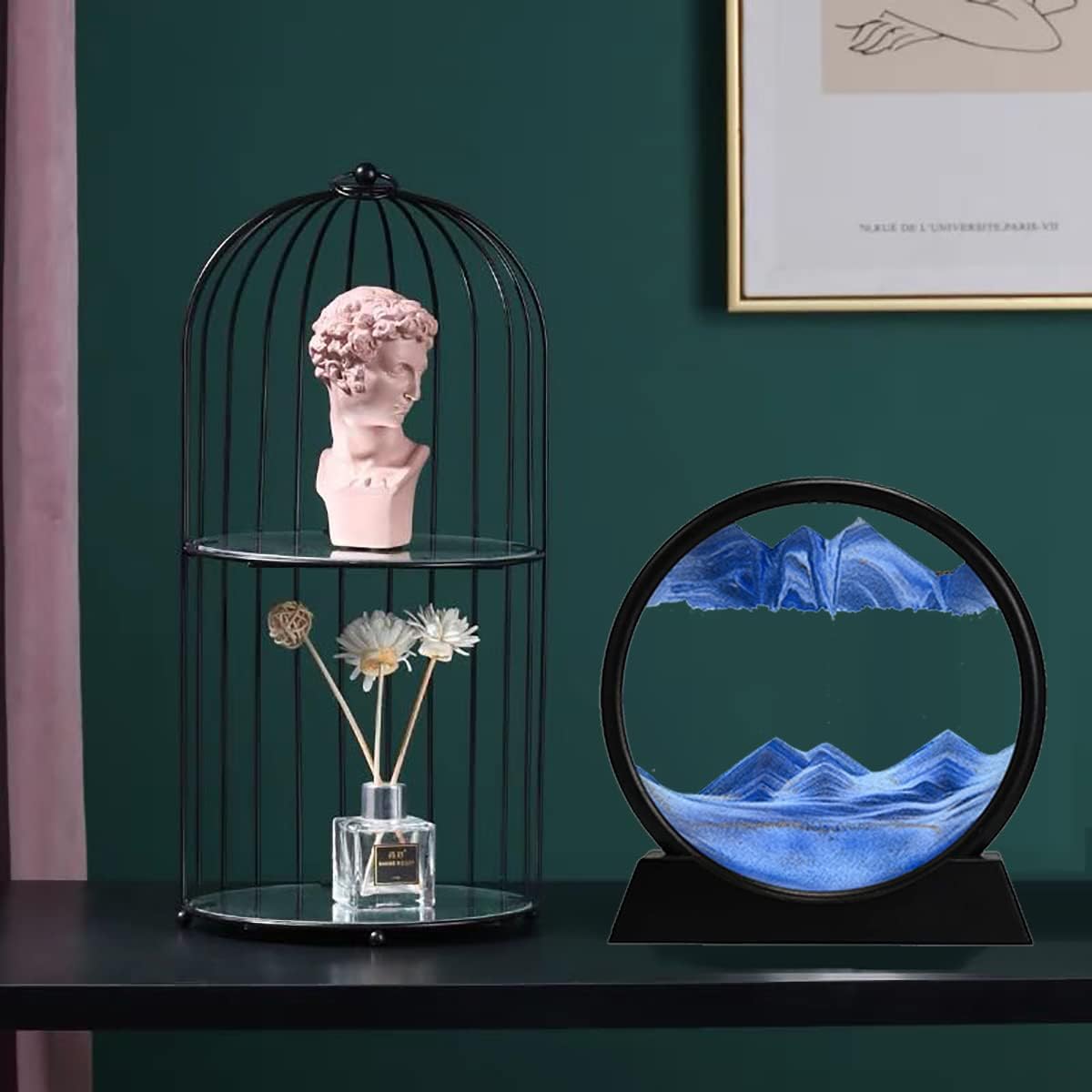 3D Dynamic Sand Art Liquid Motion, Moving Sand Art Picture, Round Glass 3D, Flowing Sand. 7''