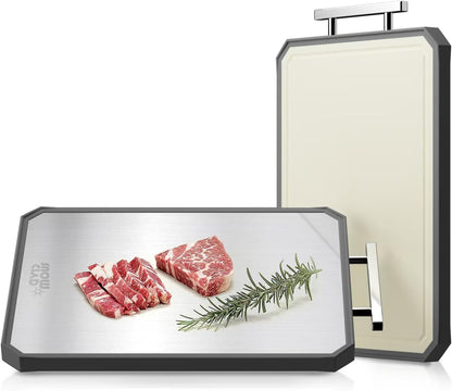 Stainless Steel Cutting Board, Double Sided Stainless Steel/Wheat Straw, Dishwasher Safe, Non Toxic Chopping Board