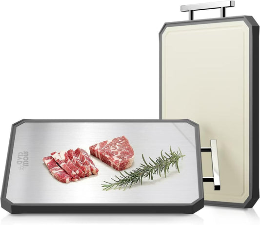 Stainless Steel Cutting Board, Double Sided Stainless Steel/Wheat Straw, Dishwasher Safe, Non Toxic Chopping Board