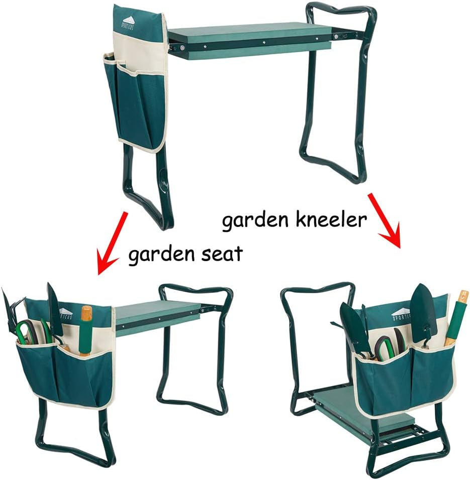 Folding Garden Kneeler Seat Portable Bench Stool with Soft Kneeling Foam Pad and Tool Pouch 