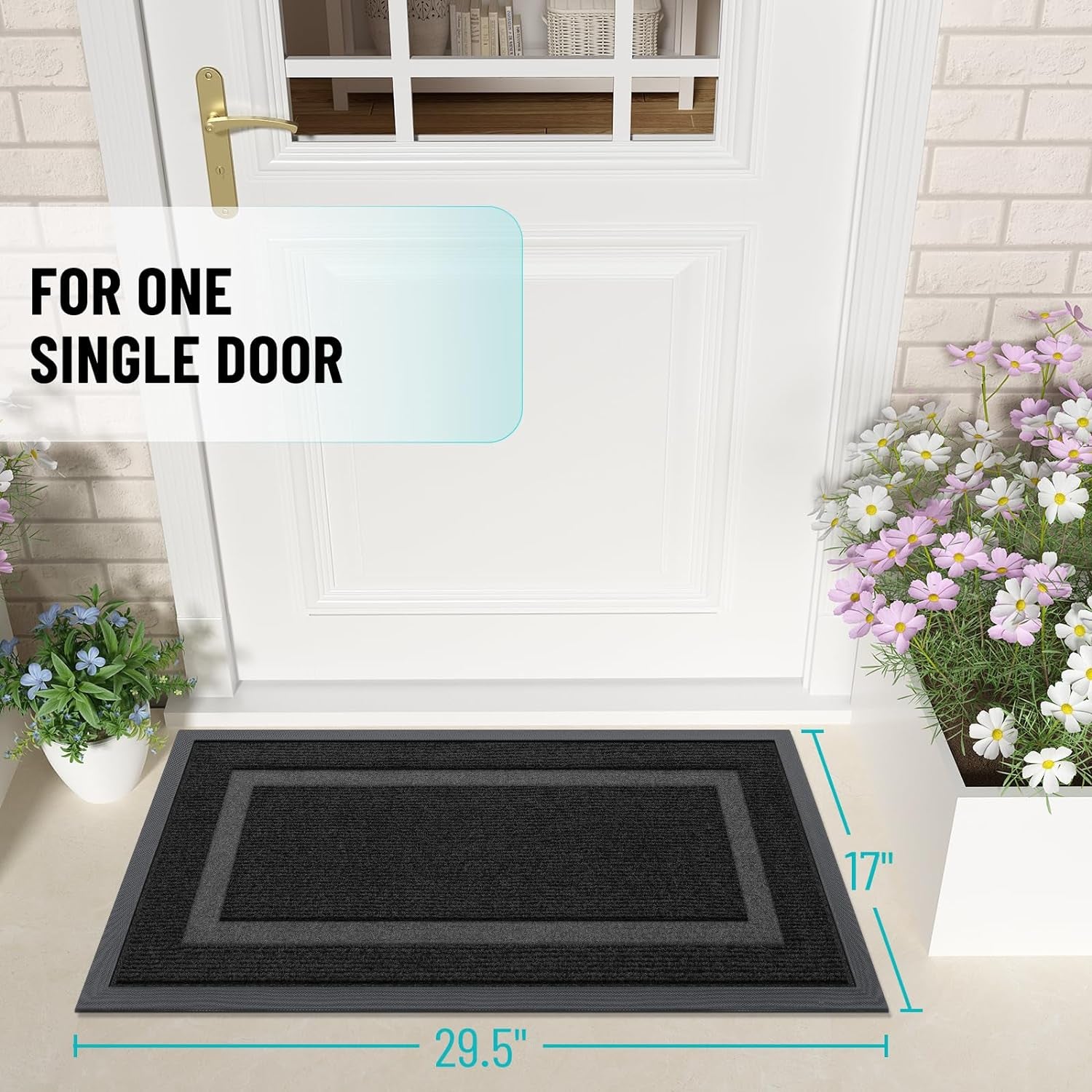 Front Door Mat Indoor/Outdoor Entrance, Waterproof All-Season, All-Weather Doormat, Sturdy Natural Rubber, Fade Resistant, Low Profile, Easy Clean, 29.5"X17"