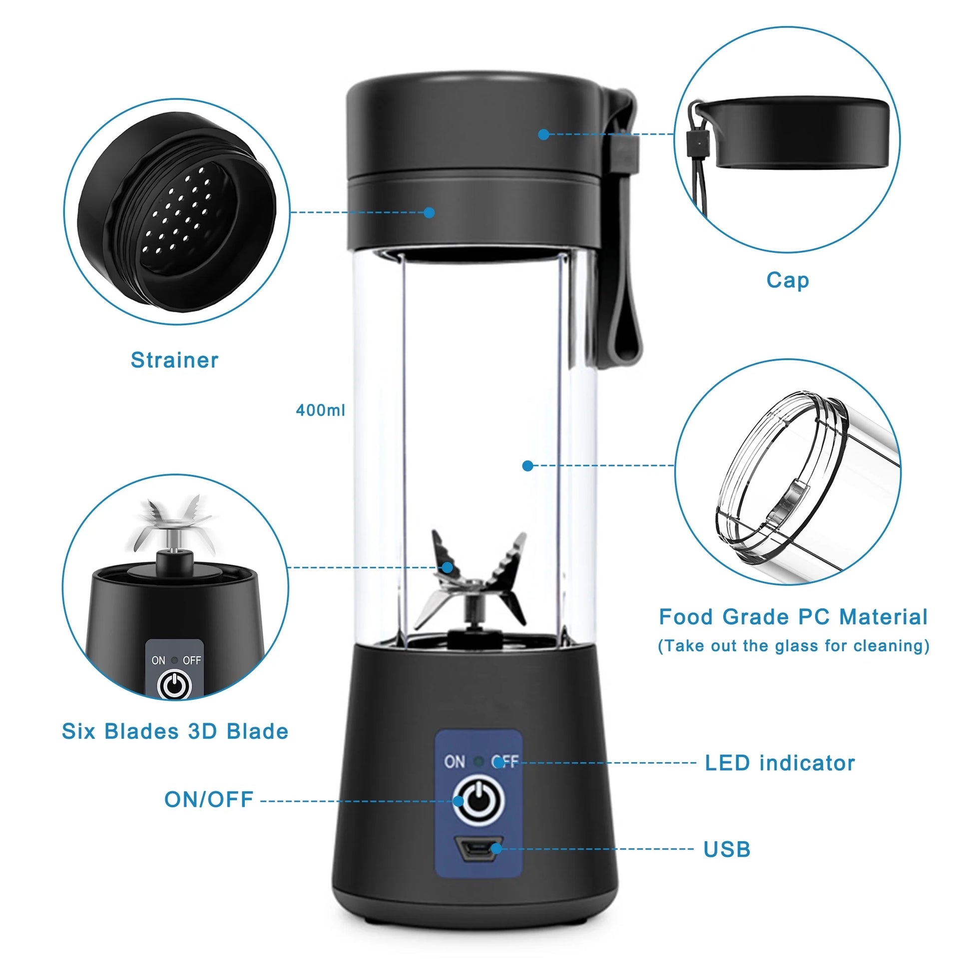 12.9oz Portable Blender, for Shakes and Smoothies, Mini 