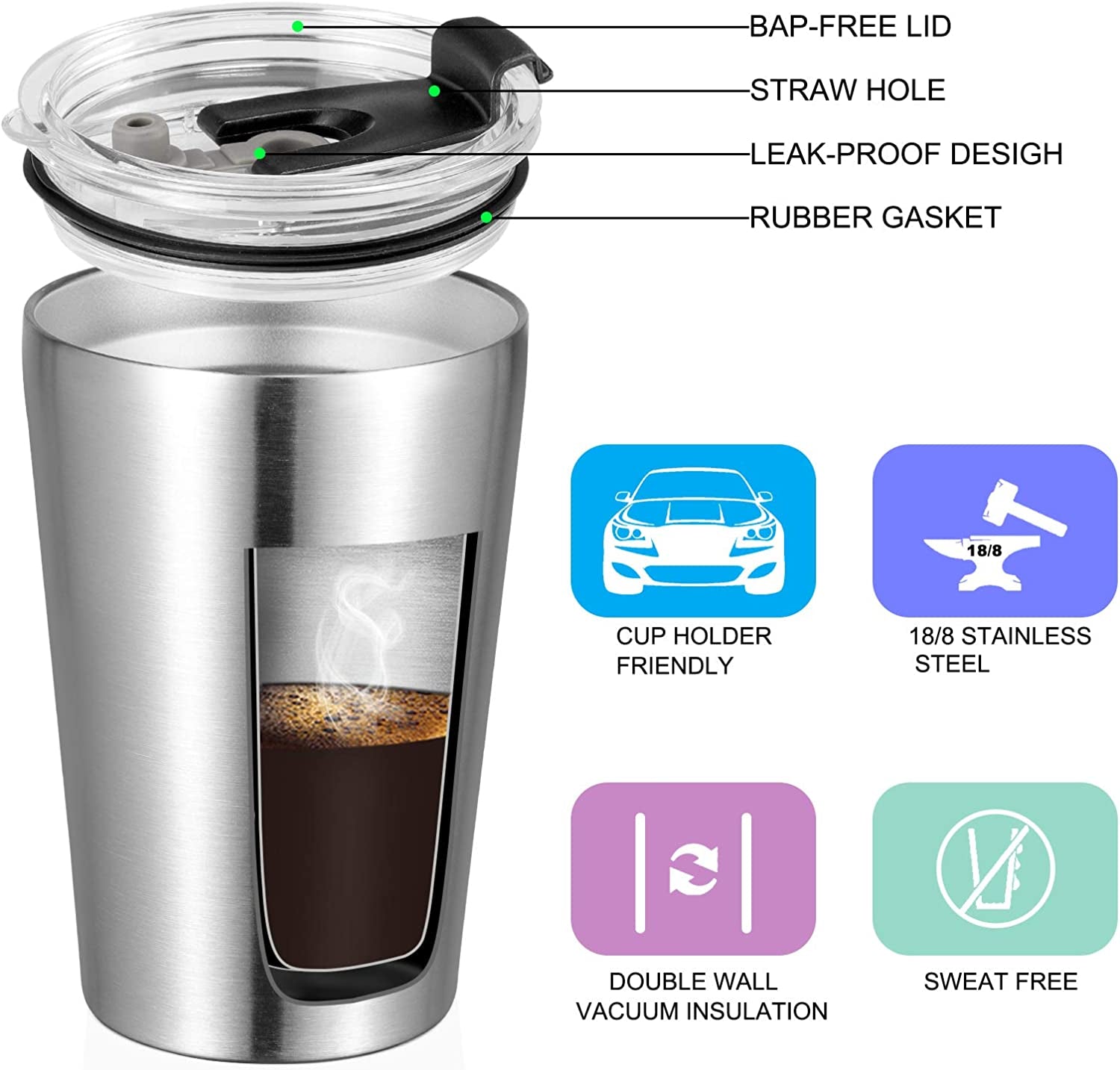 12Oz Tumbler Stainless Stee Insulated Double Wall with Lid and Straw Reusable Tumbler, Stainless 12 Pack