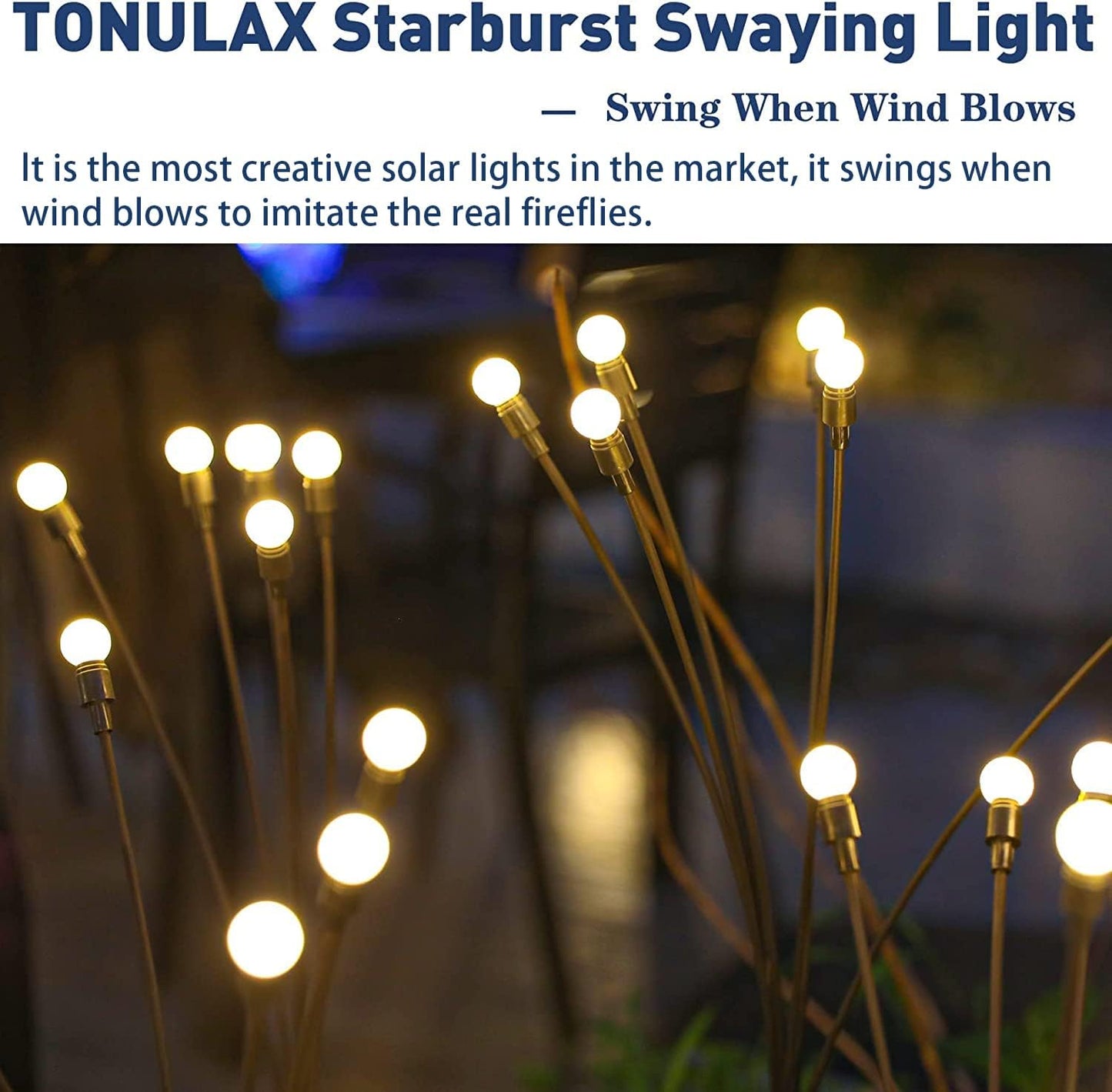 Solar Garden Lights - Sway by Wind, Solar Outdoor Lights, High Flexibility Iron Wire & Heavy Bulb Base, Warm White