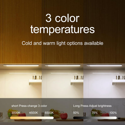 2 Pack 12 Inch Rechargeable, Battery Operated, Motion Sensor, USB Charging Indoor Lights with 3 Color Temps. and Magnetic Mounting Strips with Self Adhesive