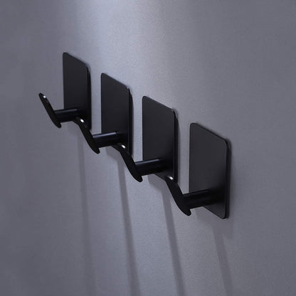 Adhesive Hooks - 4 Pack Hooks for Towels/Coats, Wall Hooks Stick on any Surface (Matte Black, Stainless Steel)
