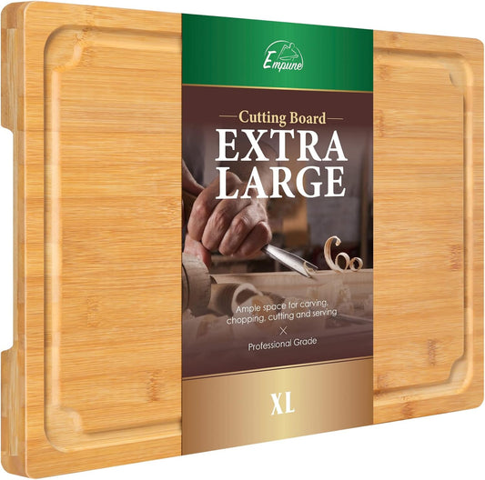 Extra Large Cutting Board, 17.6" Bamboo Cutting Boards for Kitchen with Juice Groove and Handles, Heavy Duty Serving Tray